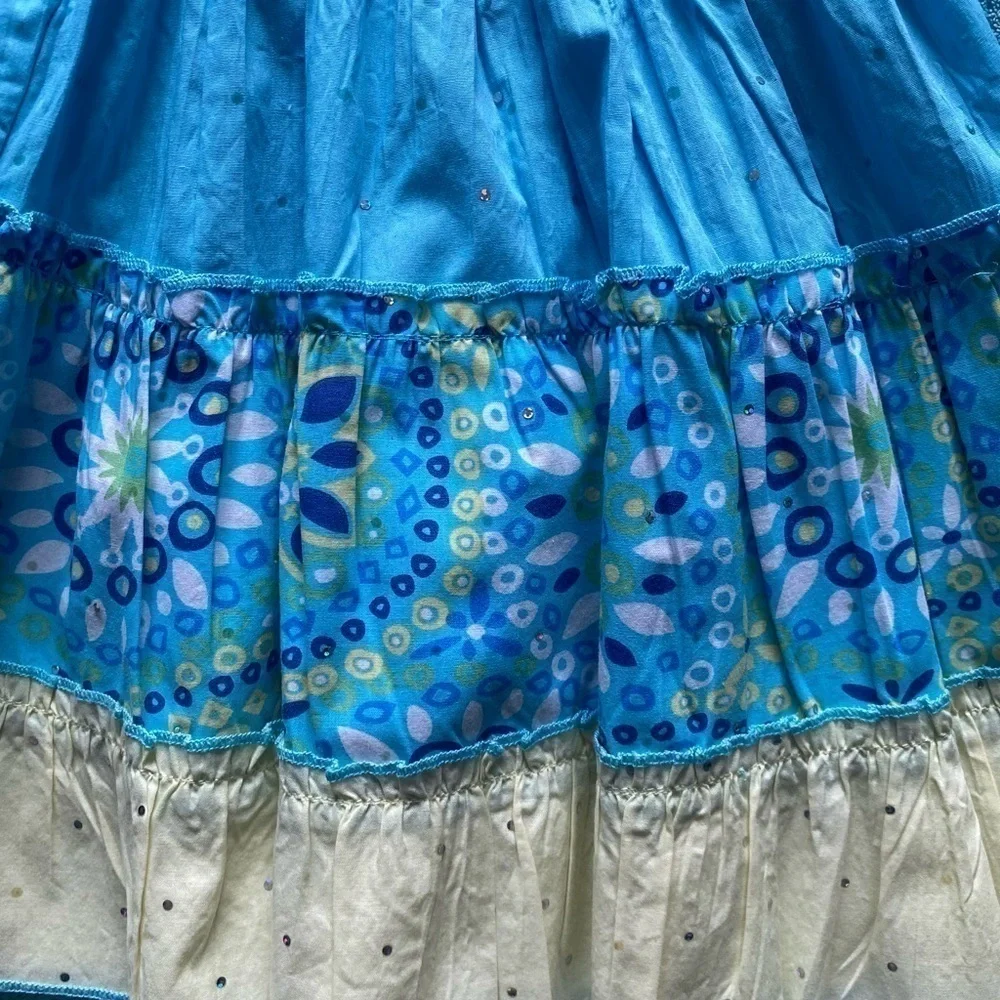 BLUE BERI BLVD-BLUE AND YELLOW BOHO STYLE HALTER DRESS-SZ 24 MONTHS